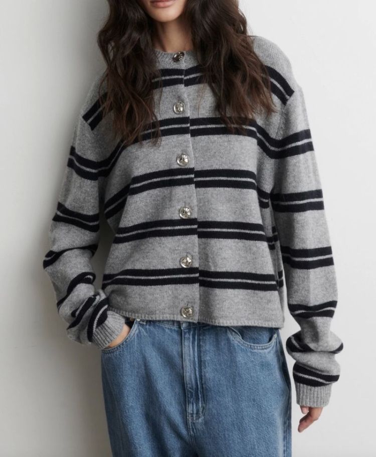 Alphaline LS knit cardigan Mid grey melang