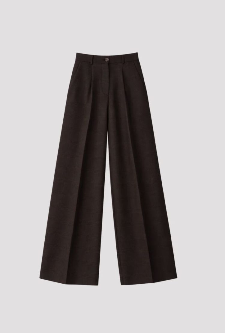 Logan wide leg pleated trouser Dark brown