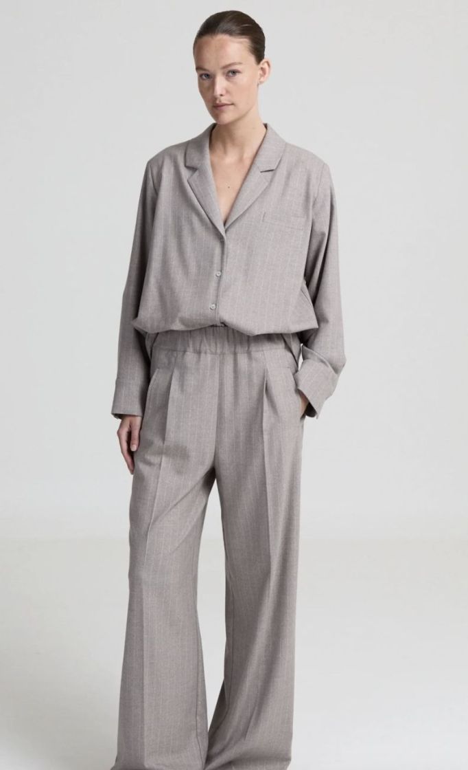Alexine pyama shirt shoulder Beige pinstripe